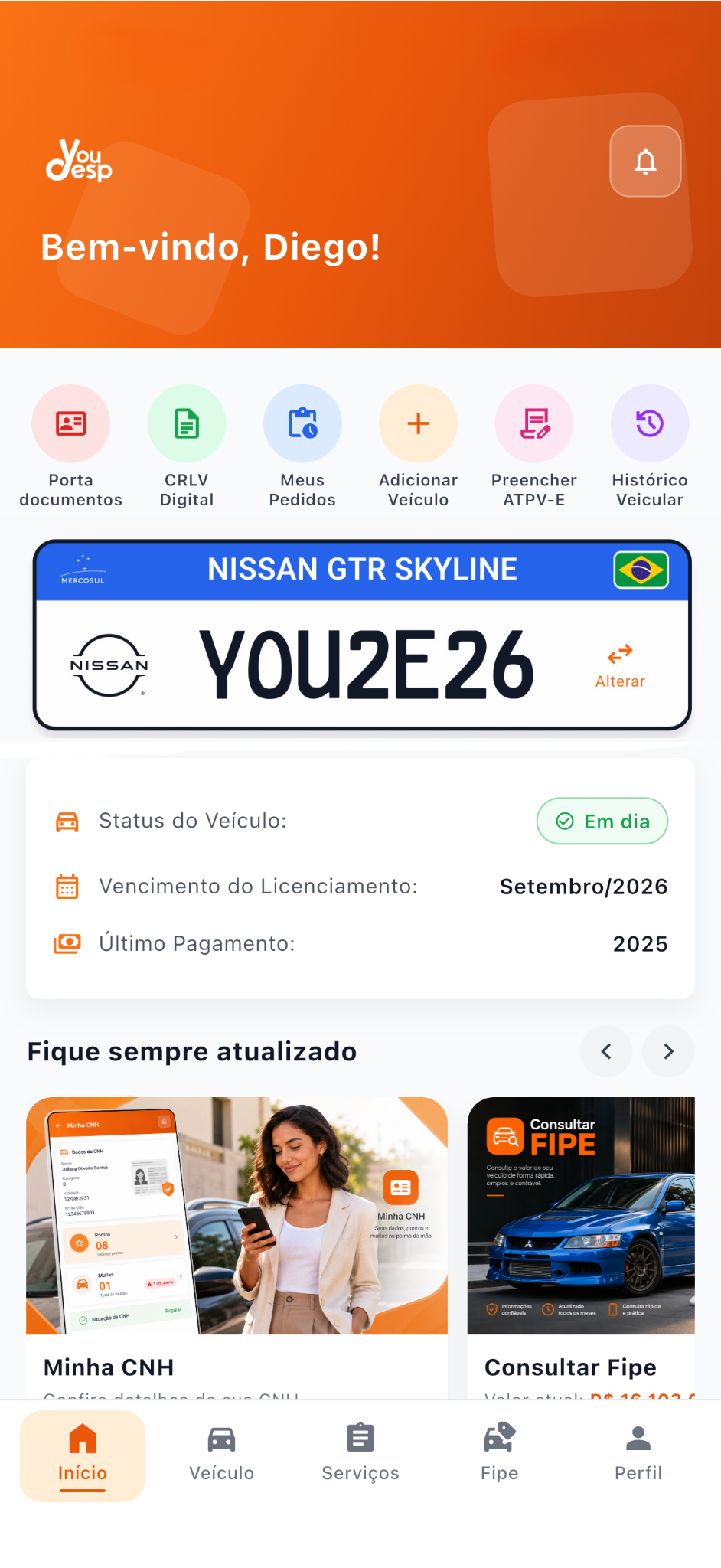 Tela inicial do app YouDesp